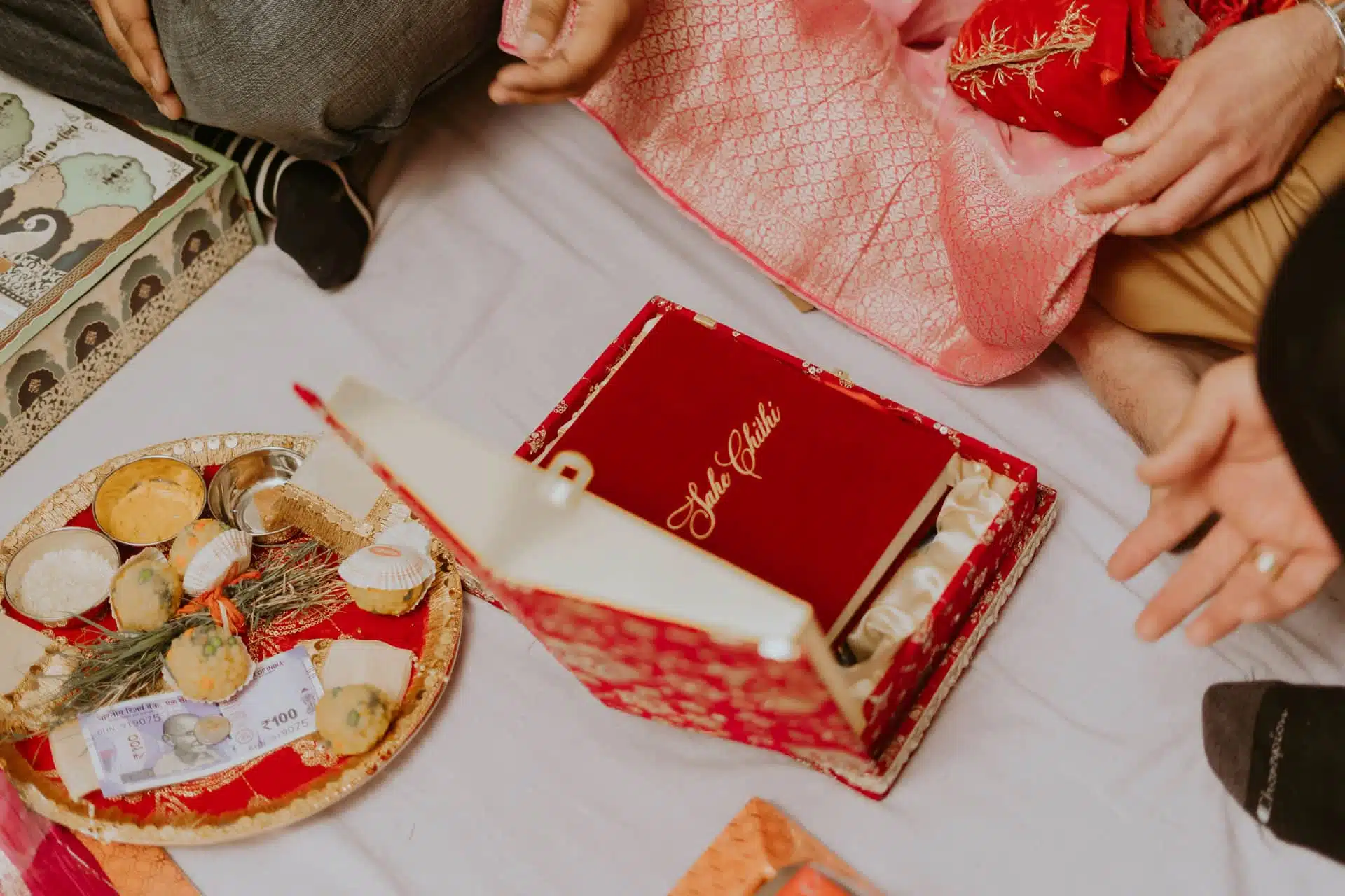 Luxury Sahe Chithi Red in an ornate box (Photo by: Harpreet Singh Photography)