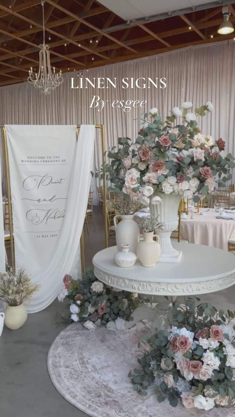 Fabric SIgn setup at Bancy Farms Venue